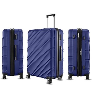SHAIK® 3-tlg. DESIGN Hartschalen Kofferset, Trolley, Koffer, Reisekoffer, 40/78/124 Liter, 4 Doppelrollen, 25% mehr Volumen durch Dehnfalte (Dunkelblau) - 