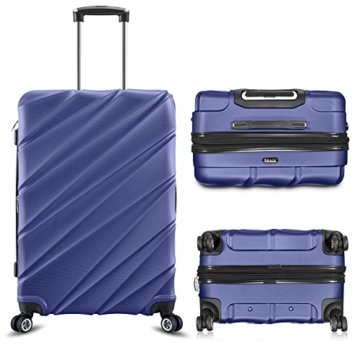 SHAIK® 3-tlg. DESIGN Hartschalen Kofferset, Trolley, Koffer, Reisekoffer, 40/78/124 Liter, 4 Doppelrollen, 25% mehr Volumen durch Dehnfalte (Dunkelblau) - 