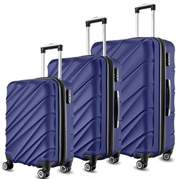SHAIK® 3-tlg. DESIGN Hartschalen Kofferset, Trolley, Koffer, Reisekoffer, 40/78/124 Liter, 4 Doppelrollen, 25% mehr Volumen durch Dehnfalte (Dunkelblau) -
